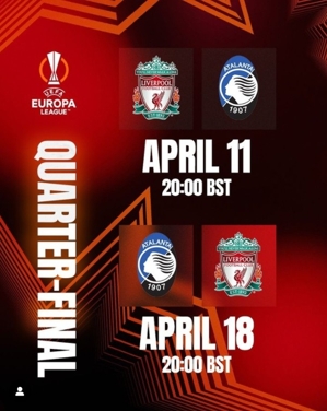 Thời gian xác nhận trận Liverpool vs Atalanta: trận lượt đi lúc 3h ngày 12/4, trận lượt về lúc 3h ngày 19/4